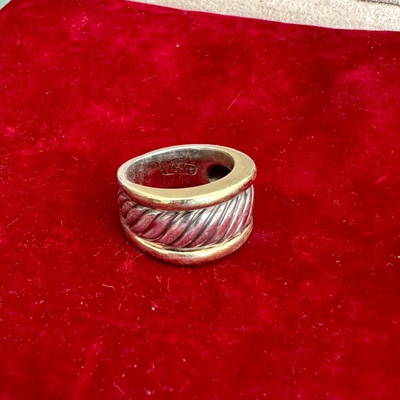 David Yurman Two-Tone Cable Cigar Band Ring – Sterling Silver & 14K Gold, Size 7 - Picture 7 of 13